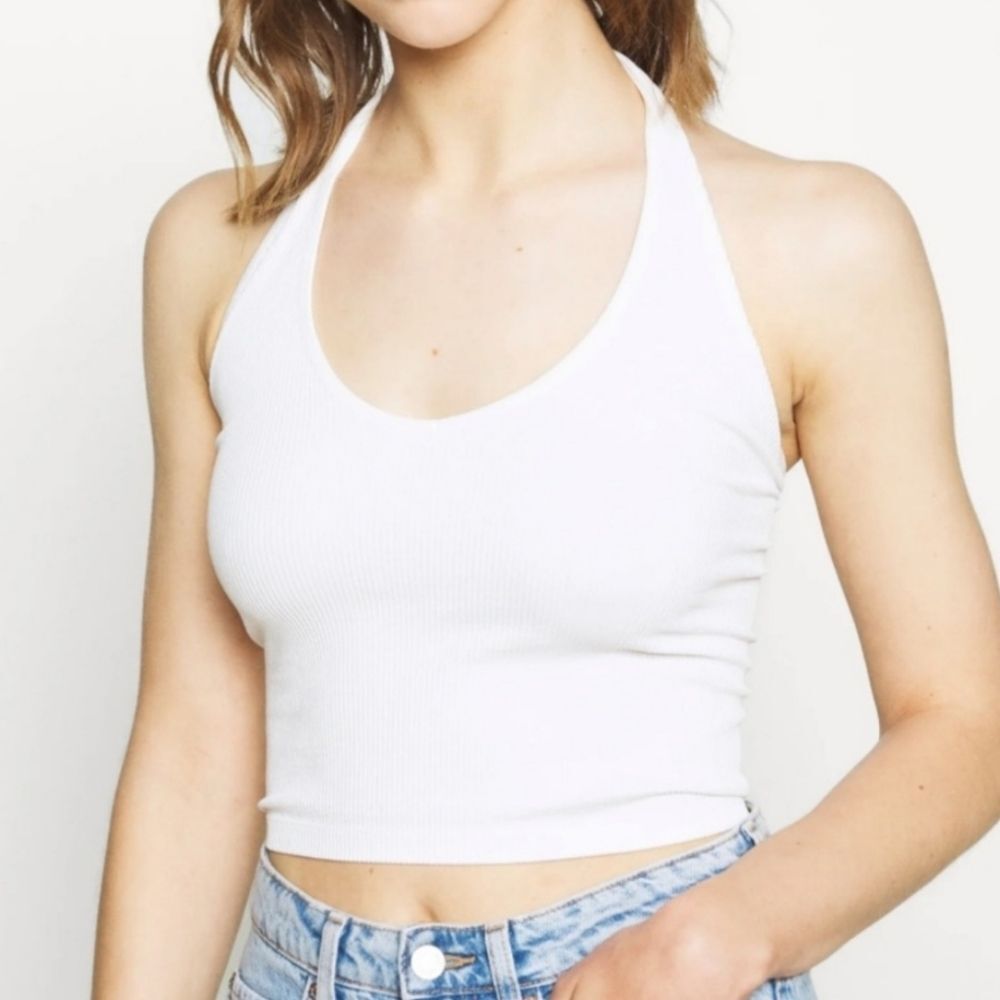 UO Out From Under Jackie Lilac Ribbed Knit Halter Cropped Top Athleisure S